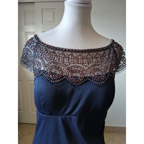 XSCAPE Womens Dress Dark Blue Navy part Riches beaded Zipper‎ Size 14 Cocktail - Picture 7 of 16